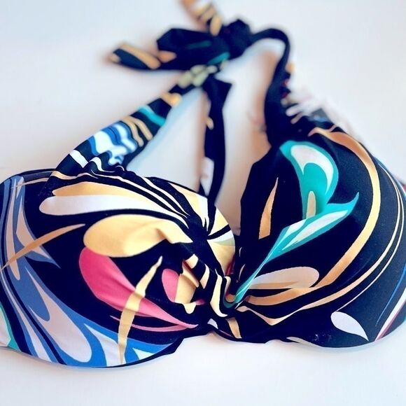 Coco Reef Print Wrapped Swim DD Bra Top 32/34 DD Black Multi Verso Convertible - Picture 10 of 11